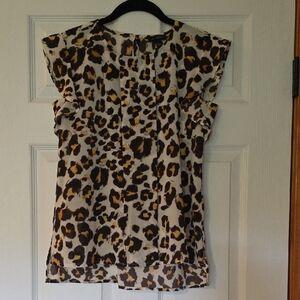 The Limited Brown and Black Fitted Flutter Sleeve Blouse